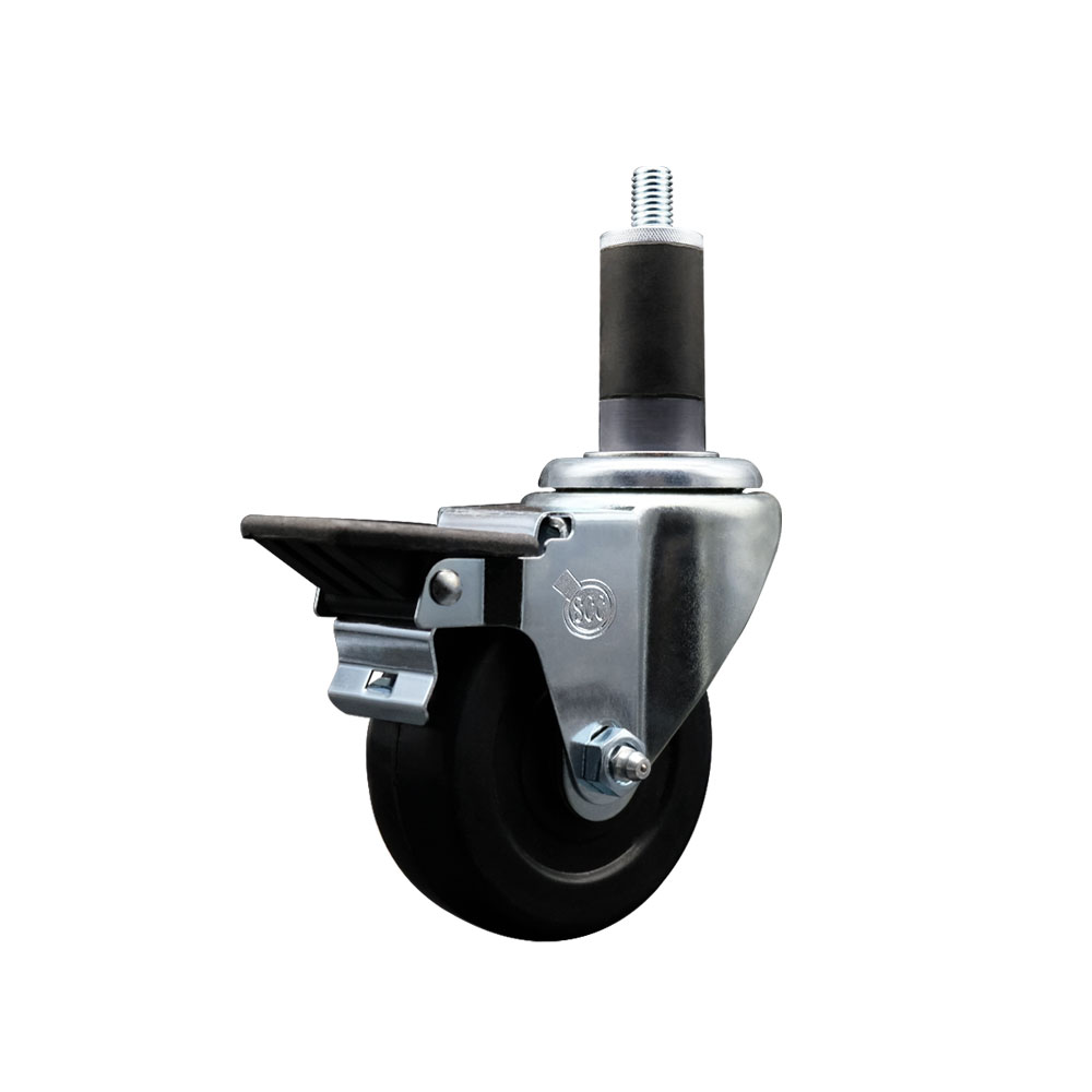 SCC-EX20S3514-SRS-PLB-114 Soft Rubber Expanding Stem Swivel Caster with 3.5 in. Black Wheel & 1.25 in. Stem & Posi Locking Brake