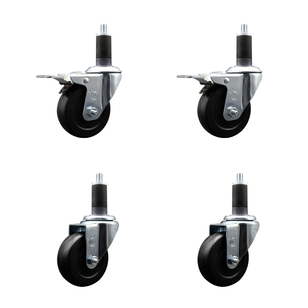 SCC-EXTTL20S3514-SRS-2-S-2-114 Soft Rubber Swivel Expanding Stem Caster with 3.5 in. Black Wheels & 1.25 in. Stems - Set of 4