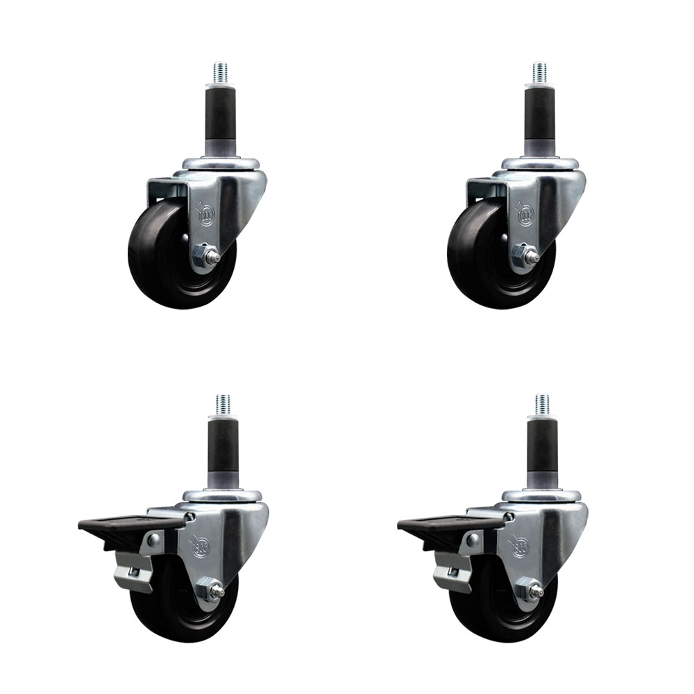 SCC-EX20S314-SRS-2-PLB-2-118 Soft Rubber Swivel Expanding Stem Caster with 3 in. Black Wheels & 1.13 in. Stems - Set of 4