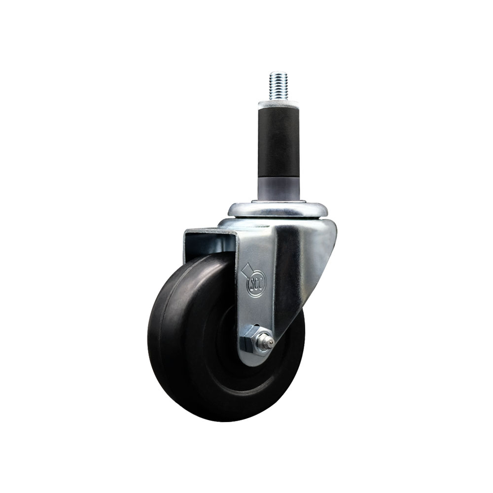 SCC-EX20S3514-SRS-118 Soft Rubber Expanding Stem Swivel Caster with 3.5 in. Black Wheel & 1.13 in. Stem