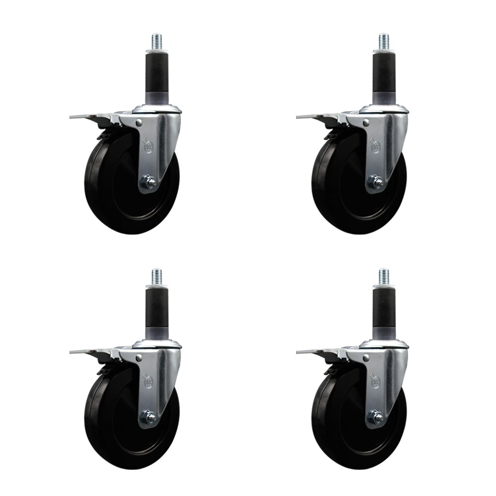 SCC-EXTTL20S514-SRS-118-4 Soft Rubber Swivel Expanding Stem Caster with 5 in. Black Wheels & 1.13 in. Stems - Set of 4