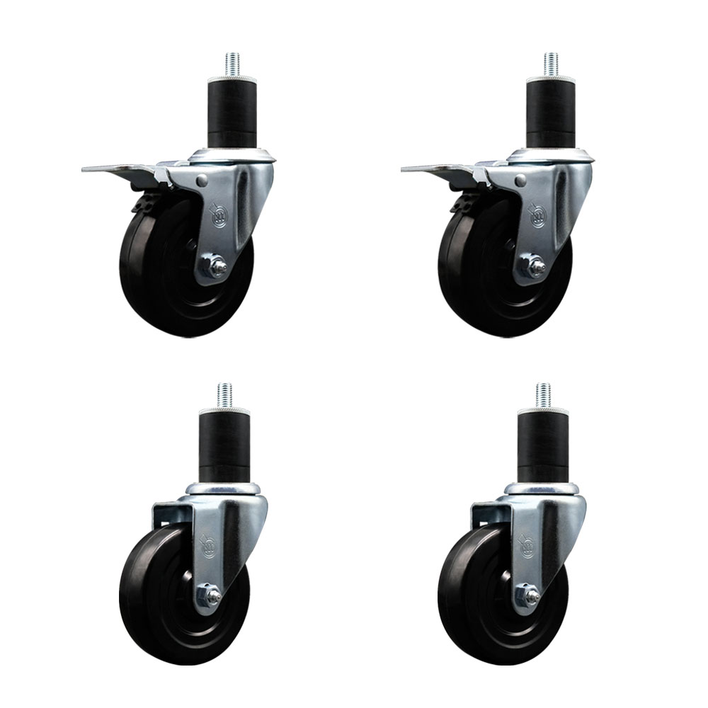 SCC-EXTTL20S414-SRS-2-S-2-134 Soft Rubber Swivel Expanding Stem Caster with 4 in. Black Wheels & 1.75 in. Stems - Set of 4