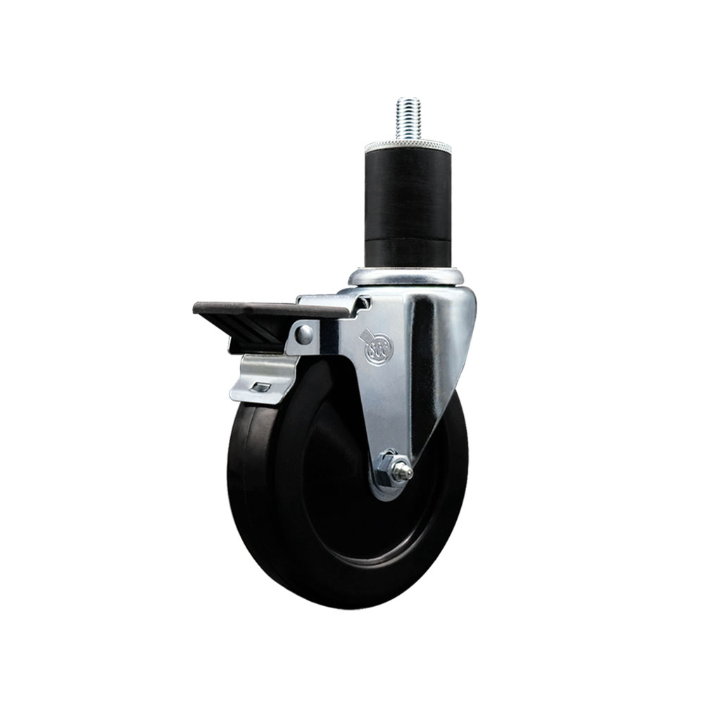 SCC-EX20S514-SRS-PLB-134 Soft Rubber Expanding Stem Swivel Caster with 5 in. Black Wheel & 1.75 in. Stem & Posi Locking Brake