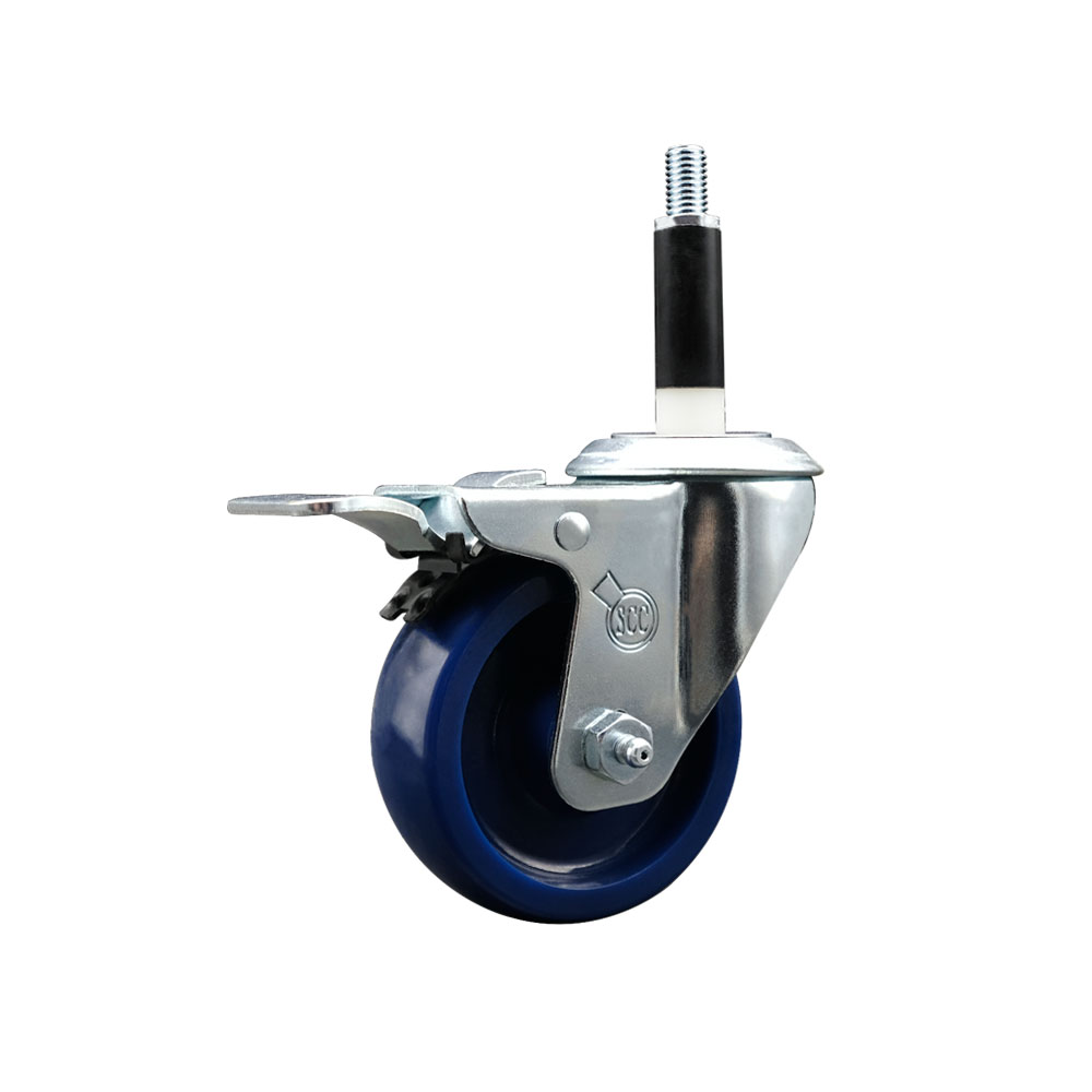 SCC-EXTTL20S3514-SPUS-78 Solid Polyurethane Expanding Stem Swivel Caster with 3.5 in. Blue Wheel & 0.87 in. Stem & Total Locking Brake