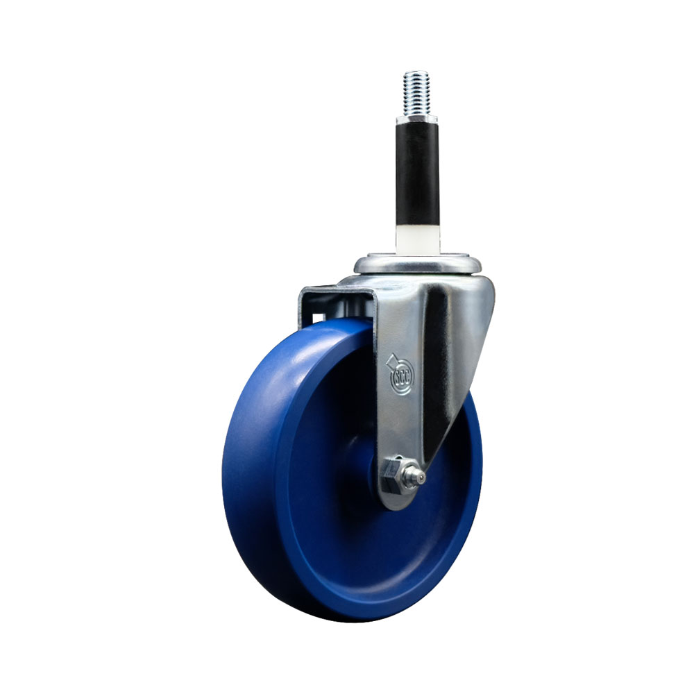 SCC-EXTTL20S514-SPUS-78 Solid Polyurethane Expanding Stem Swivel Caster with 5 in. Blue Wheel & 0.87 in. Stem & Total Locking Brake