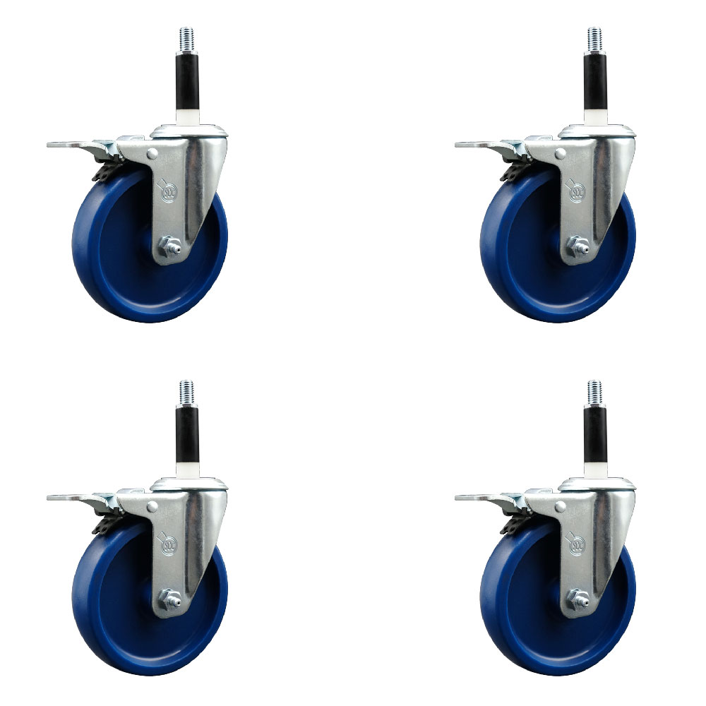 SCC-EXTTL20S514-SPUS-78-4 Solid Polyurethane Swivel Expanding Stem Caster with 5 in. Blue Wheels & 0.87 in. Stems - Set of 4