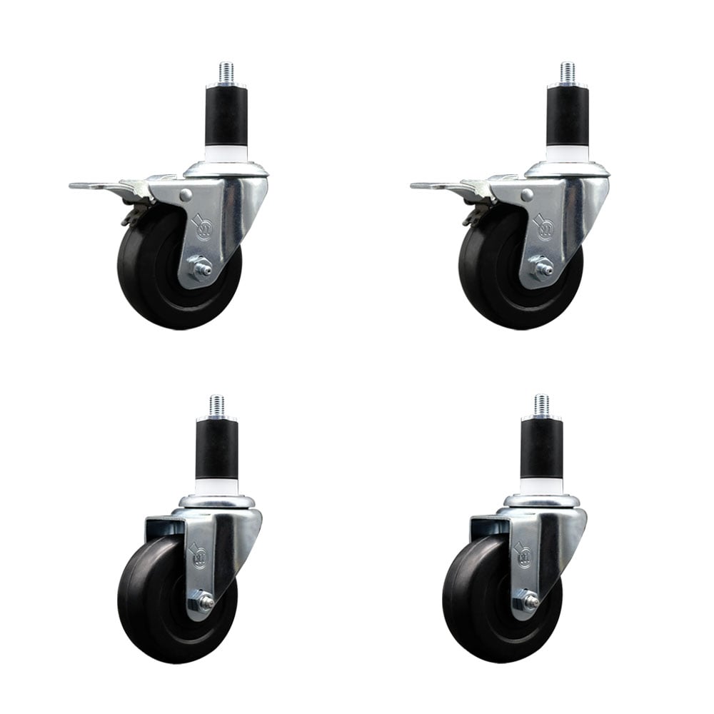 SCC-EXTTL20S3514-SRS-2-S-2-112 Soft Rubber Swivel Expanding Stem Caster with 3.5 in. Black Wheels & 1.5 in. Stems - Set of 4