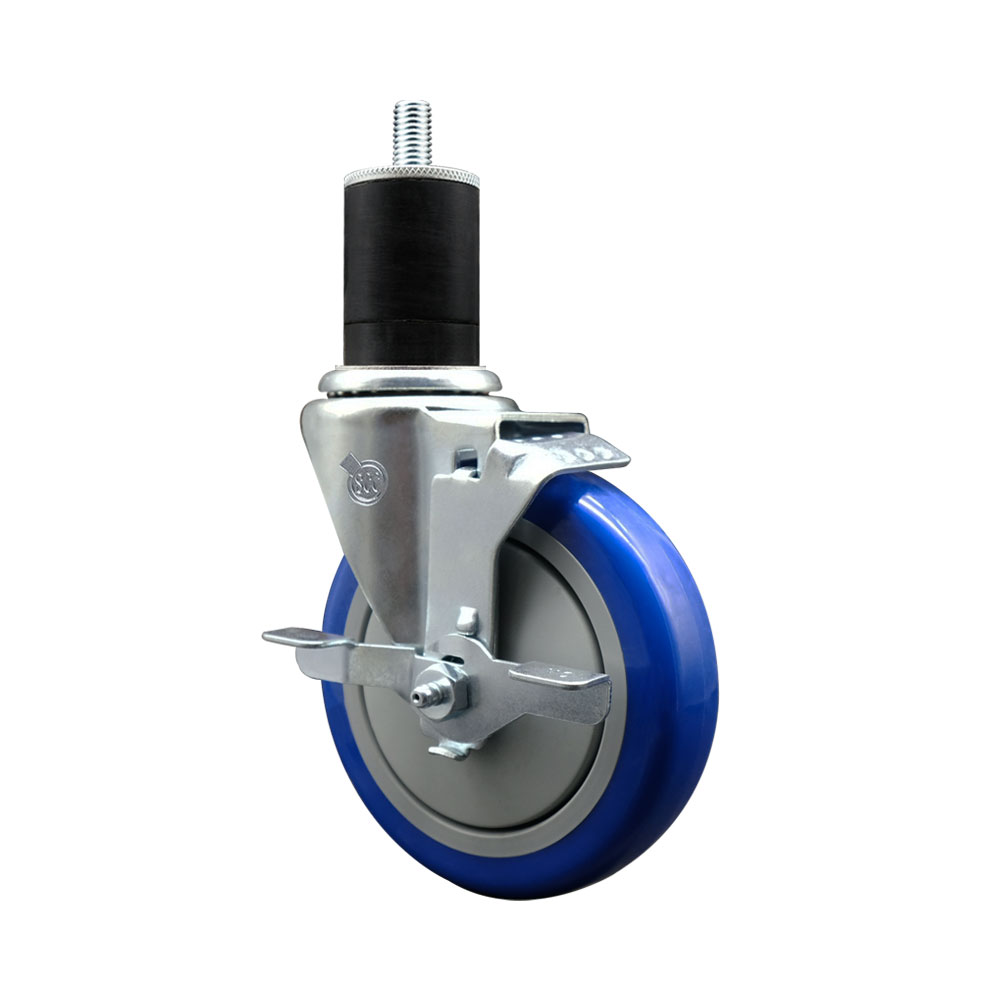 SCC-EX20S514-PPUB-BLUE-TLB-134 Polyurethane Expanding Stem Swivel Caster with 5 in. Blue Wheel & 1.75 in. Stem & Top Locking Brake