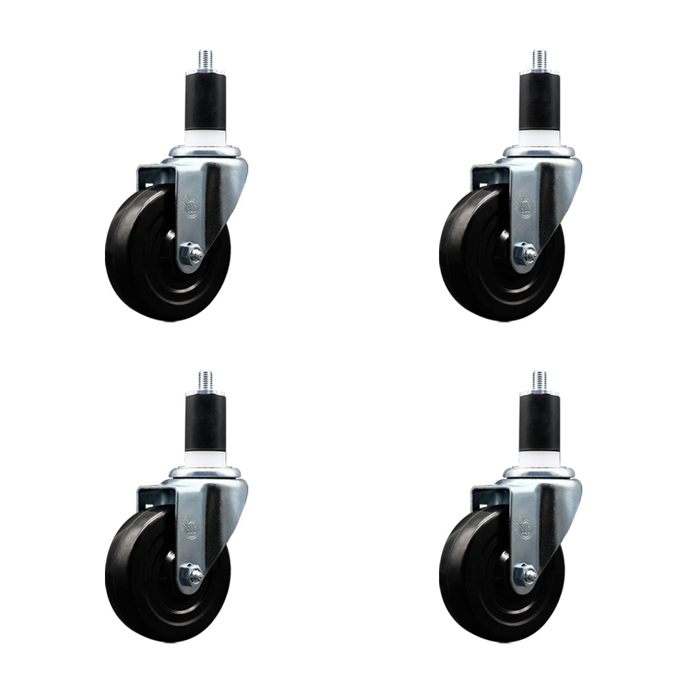SCC-EX20S414-SRS-112-4 Soft Rubber Swivel Expanding Stem Caster with 4 in. Black Wheels & 1.5 in. Stems - Set of 4