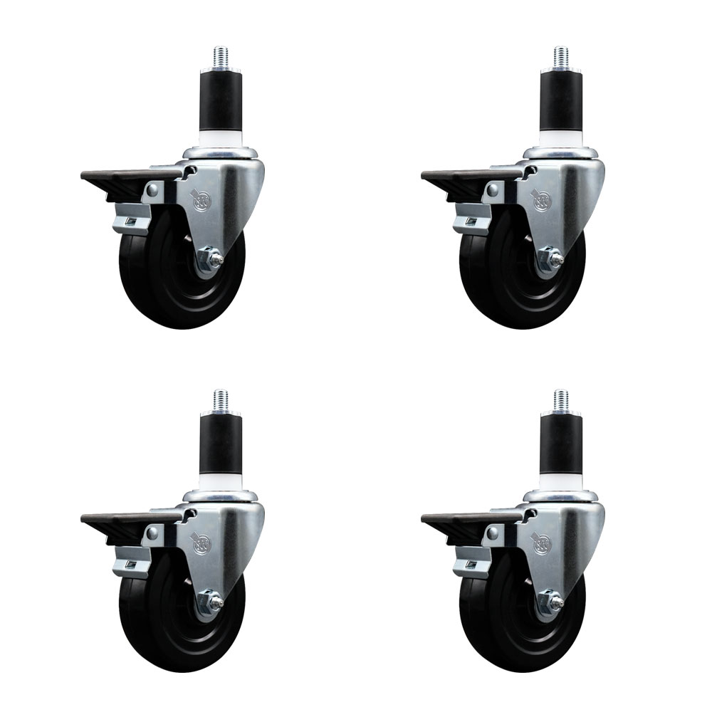 SCC-EX20S414-SRS-PLB-112-4 Soft Rubber Swivel Expanding Stem Caster with 4 in. Black Wheels & 1.5 in. Stems - Set of 4