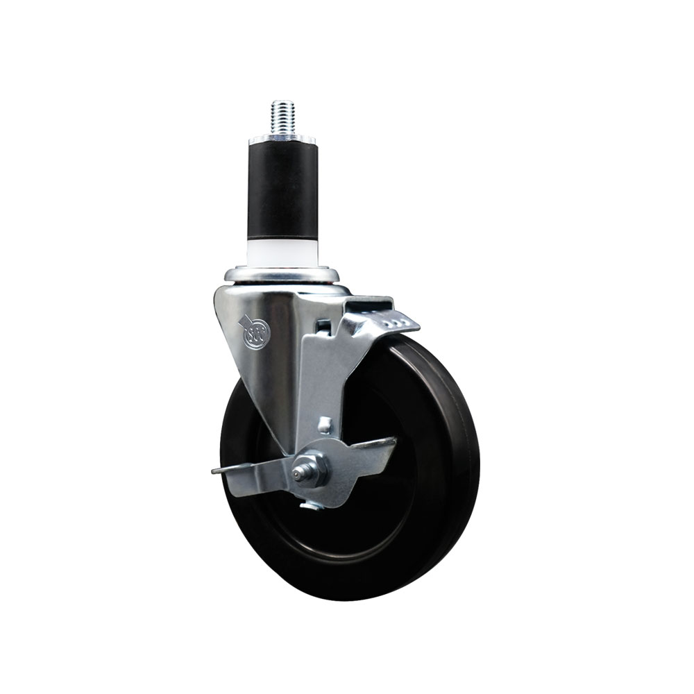 SCC-EX20S514-SRS-TLB-112 Soft Rubber Expanding Stem Swivel Caster with 5 in. Black Wheel & 1.5 in. Stem & Top Locking Brake