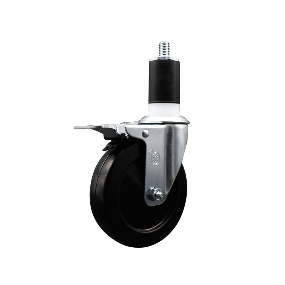 SCC-EXTTL20S514-SRS-112 Soft Rubber Expanding Stem Swivel Caster with 5 in. Black Wheel & 1.5 in. Stem & Total Locking Brake