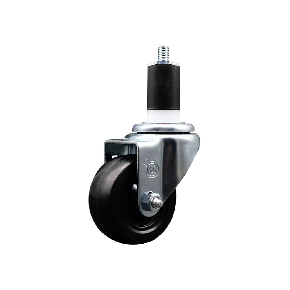 SCC-SSEX20S314-SRS-112 Stainless Steel Soft Rubber Expanding Stem Swivel Caster with 3 in. Black Wheel & 1.5 in. Stem
