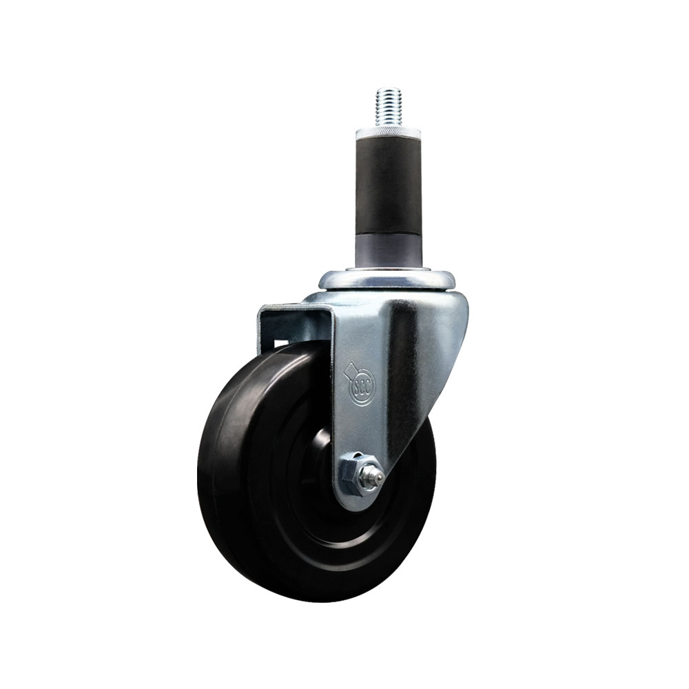 SCC-EX20S414-SRS-114 Soft Rubber Expanding Stem Swivel Caster with 4 in. Black Wheel & 1.25 in. Stem
