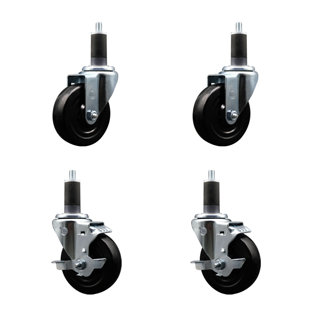 SCC-EX20S414-SRS-2-TLB-2-114 Soft Rubber Swivel Expanding Stem Caster with 4 in. Black Wheels & 1.25 in. Stems - Set of 4