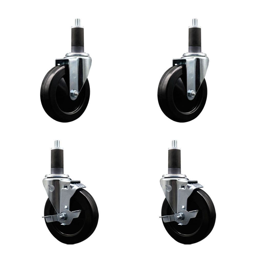 SCC-EX20S514-SRS-2-TLB-2-114 Soft Rubber Swivel Expanding Stem Caster with 5 in. Black Wheels & 1.25 in. Stems - Set of 4