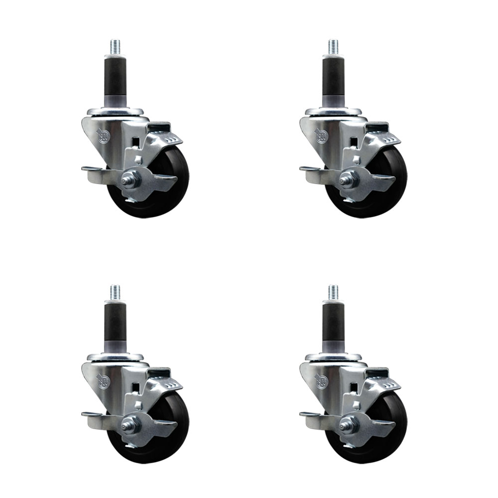 SCC-EX20S314-SRS-TLB-118-4 Soft Rubber Swivel Expanding Stem Caster with 3 in. Black Wheels & 1.13 in. Stems - Set of 4