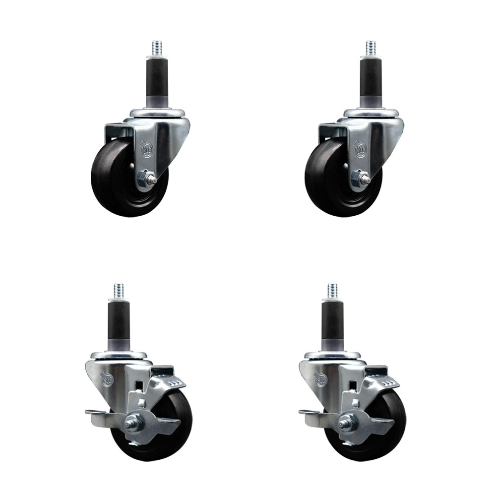 SCC-EX20S314-SRS-2-TLB-2-118 Soft Rubber Swivel Expanding Stem Caster with 3 in. Black Wheels & 1.13 in. Stems - Set of 4