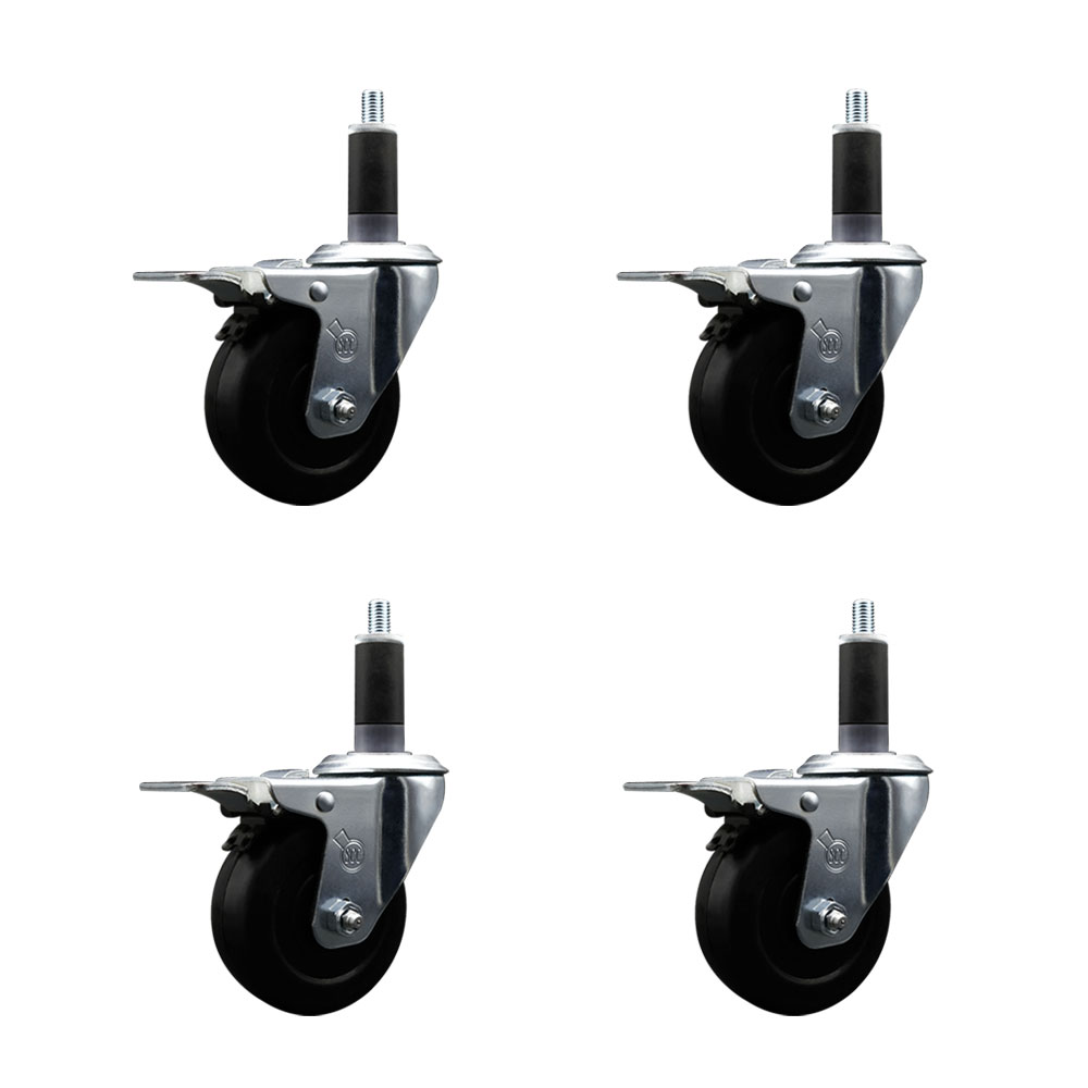 SCC-EXTTL20S3514-SRS-118-4 Soft Rubber Swivel Expanding Stem Caster with 3.5 in. Black Wheels & 1.13 in. Stems - Set of 4