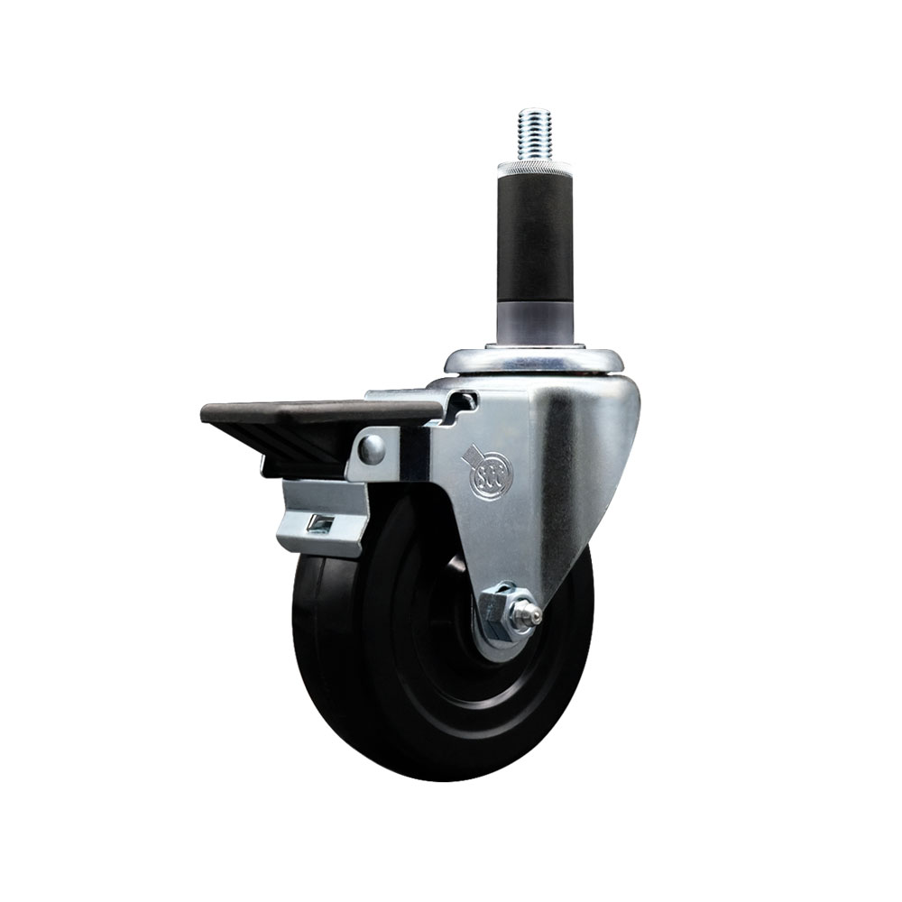 SCC-EX20S414-SRS-PLB-118 Soft Rubber Expanding Stem Swivel Caster with 4 in. Black Wheel & 1.13 in. Stem & Posi Locking Brake