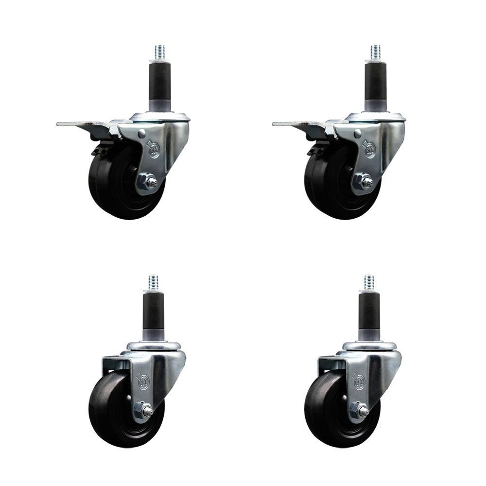 SCC-SSEXTTL20S314-SRS-2-S-2-118 Stainless Steel Soft Rubber Swivel Expanding Stem Caster with 3 in. Black Wheels & 1.13 in. Stems - Set of 4