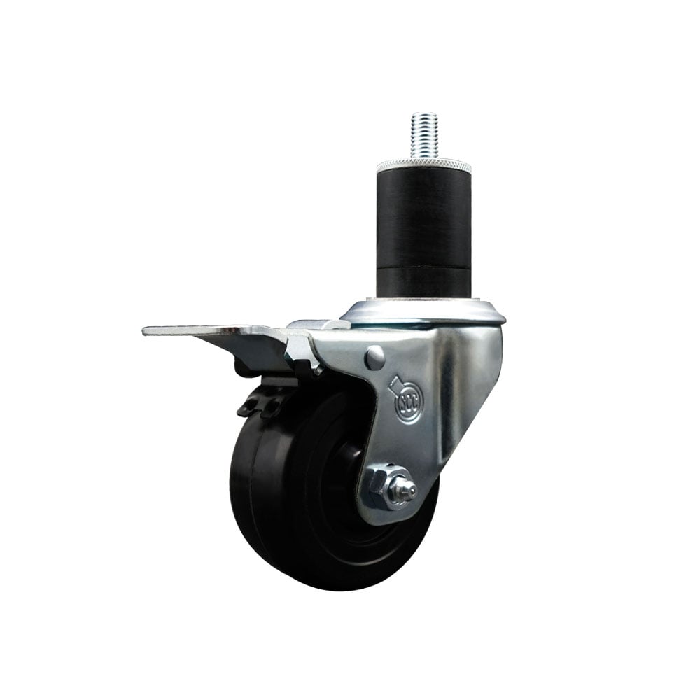 SCC-EXTTL20S314-SRS-134 Soft Rubber Expanding Stem Swivel Caster with 3 in. Black Wheel & 1.75 in. Stem & Total Locking Brake