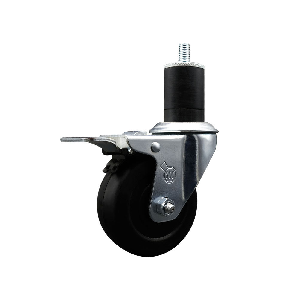 SCC-EXTTL20S3514-SRS-134 Soft Rubber Expanding Stem Swivel Caster with 3.5 in. Black Wheel & 1.75 in. Stem & Total Locking Brake