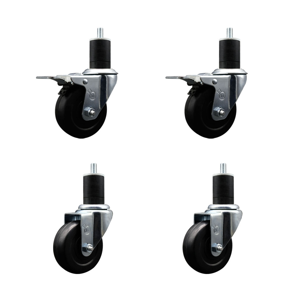 SCC-EXTTL20S3514-SRS-2-S-2-134 Soft Rubber Swivel Expanding Stem Caster with 3.5 in. Black Wheels & 1.75 in. Stems - Set of 4
