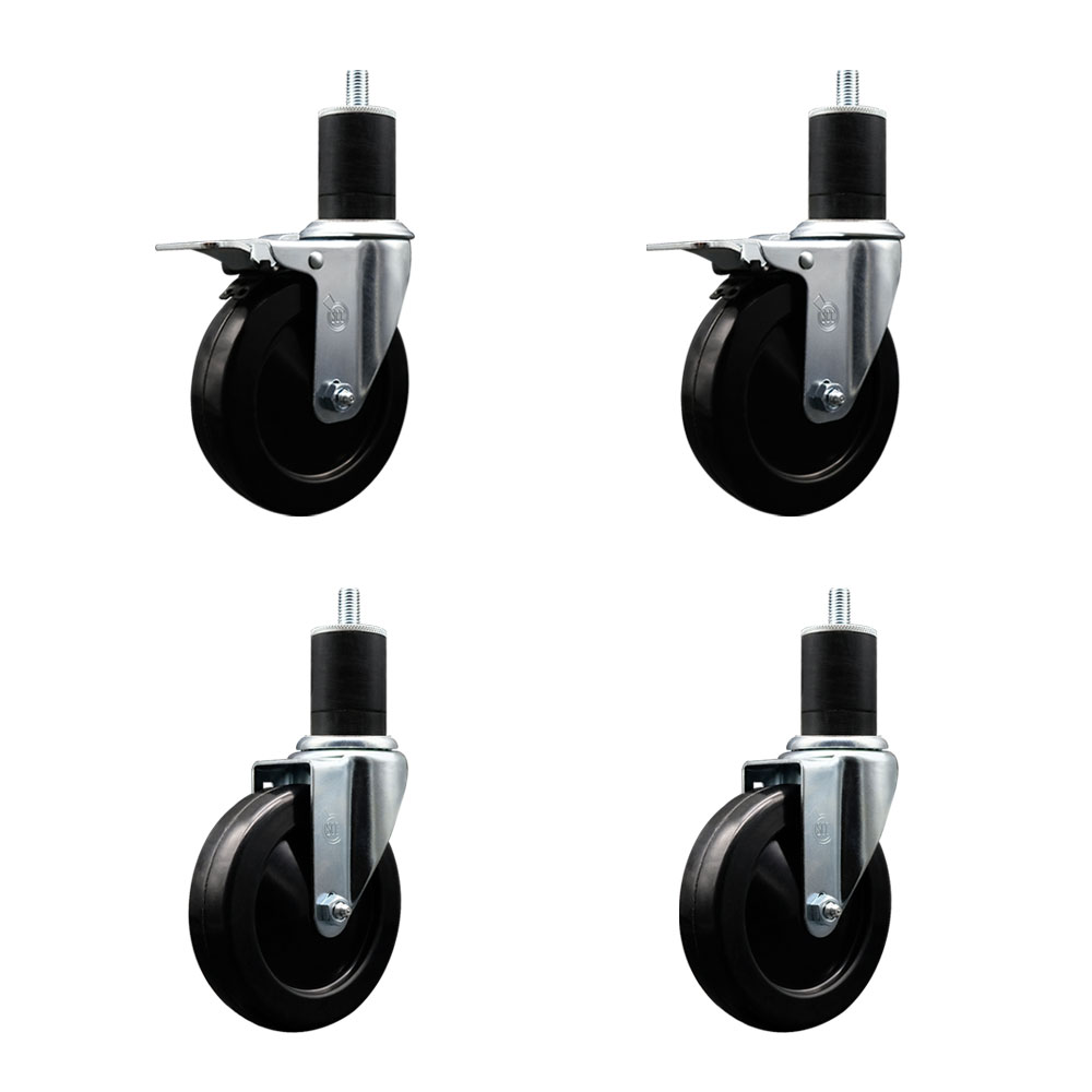 SCC-EXTTL20S514-SRS-2-S-2-134 Soft Rubber Swivel Expanding Stem Caster with 5 in. Black Wheels & 1.75 in. Stems - Set of 4