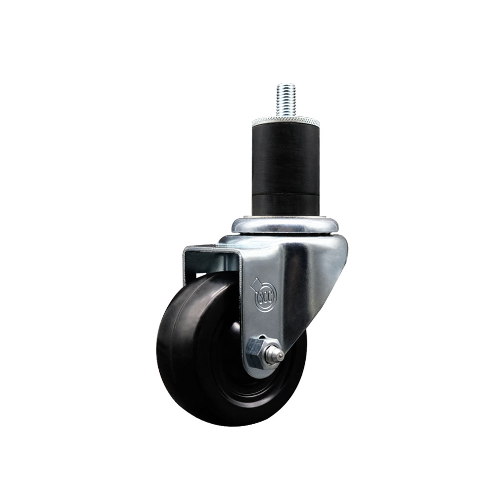 SCC-SSEX20S314-SRS-134 Stainless Steel Soft Rubber Expanding Stem Swivel Caster with 3 in. Black Wheel & 1.75 in. Stem