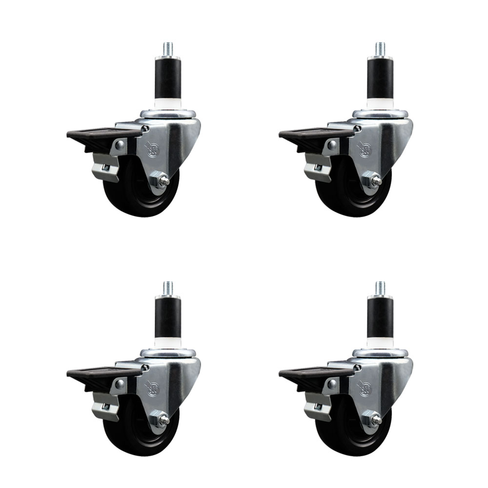 SCC-EX20S314-SRS-PLB-138-4 Soft Rubber Swivel Expanding Stem Caster with 3 in. Black Wheels & 1.38 in. Stems - Set of 4