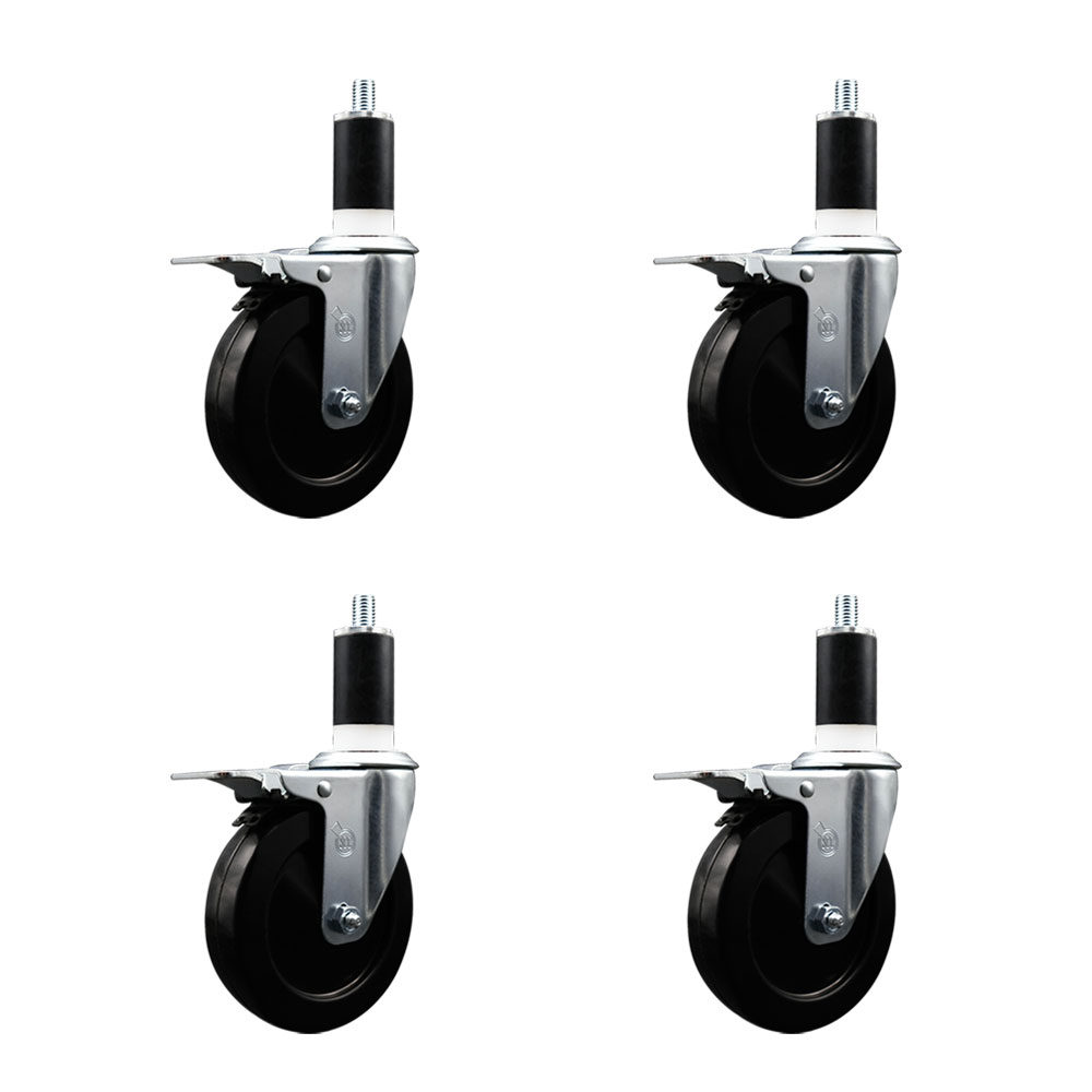 SCC-EXTTL20S514-SRS-138-4 Soft Rubber Swivel Expanding Stem Caster with 5 in. Black Wheels & 1.38 in. Stems - Set of 4