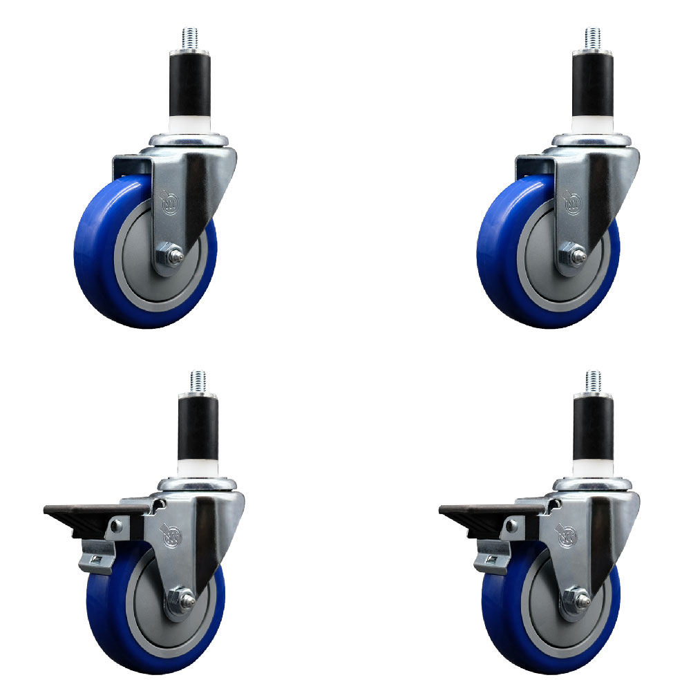 SCC-EX20S414-PPUB-BLUE-2-PLB-2-138 Polyurethane Swivel Expanding Stem Caster with 4 in. Blue Wheels & 1.38 in. Stems - Set of 4