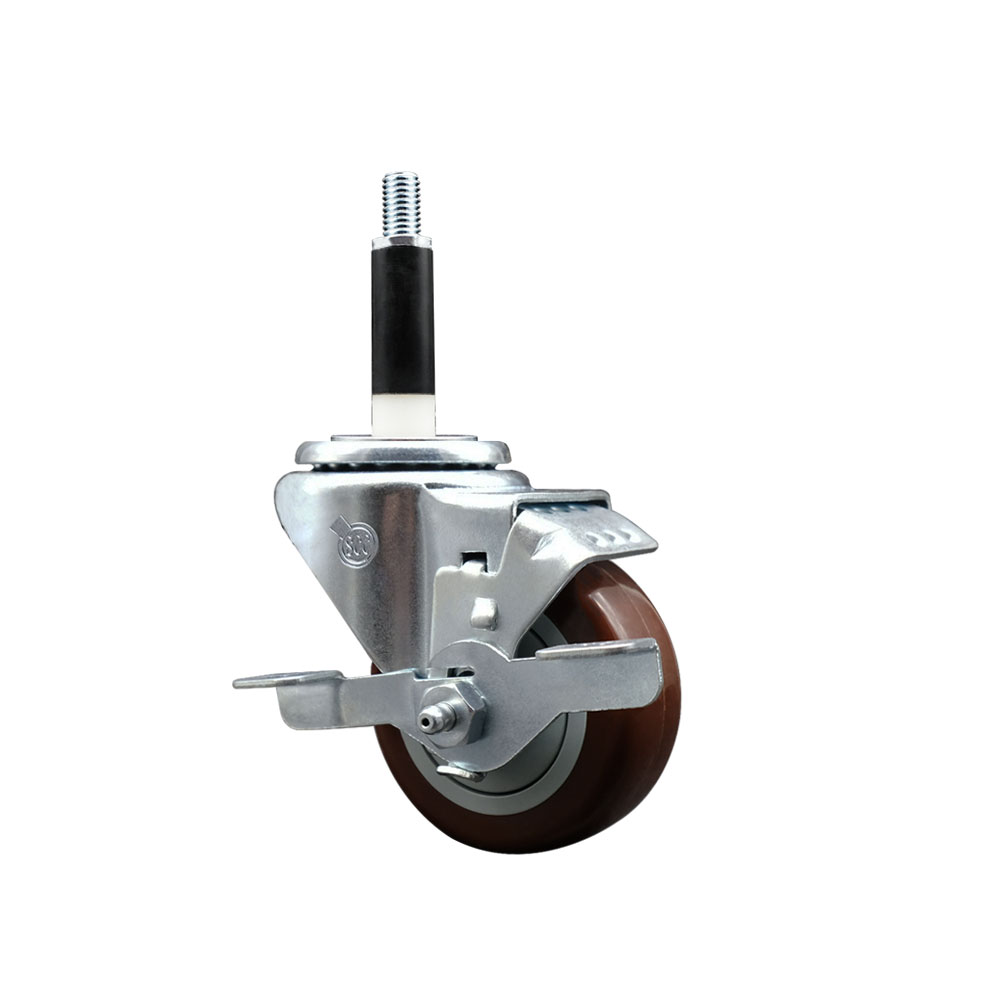 SCC-EX20S314-PPUB-MRN-TLB-34 Polyurethane Expanding Stem Swivel Caster with 3 in. Maroon Wheel & 0.75 in. Stem & Top Locking Brake