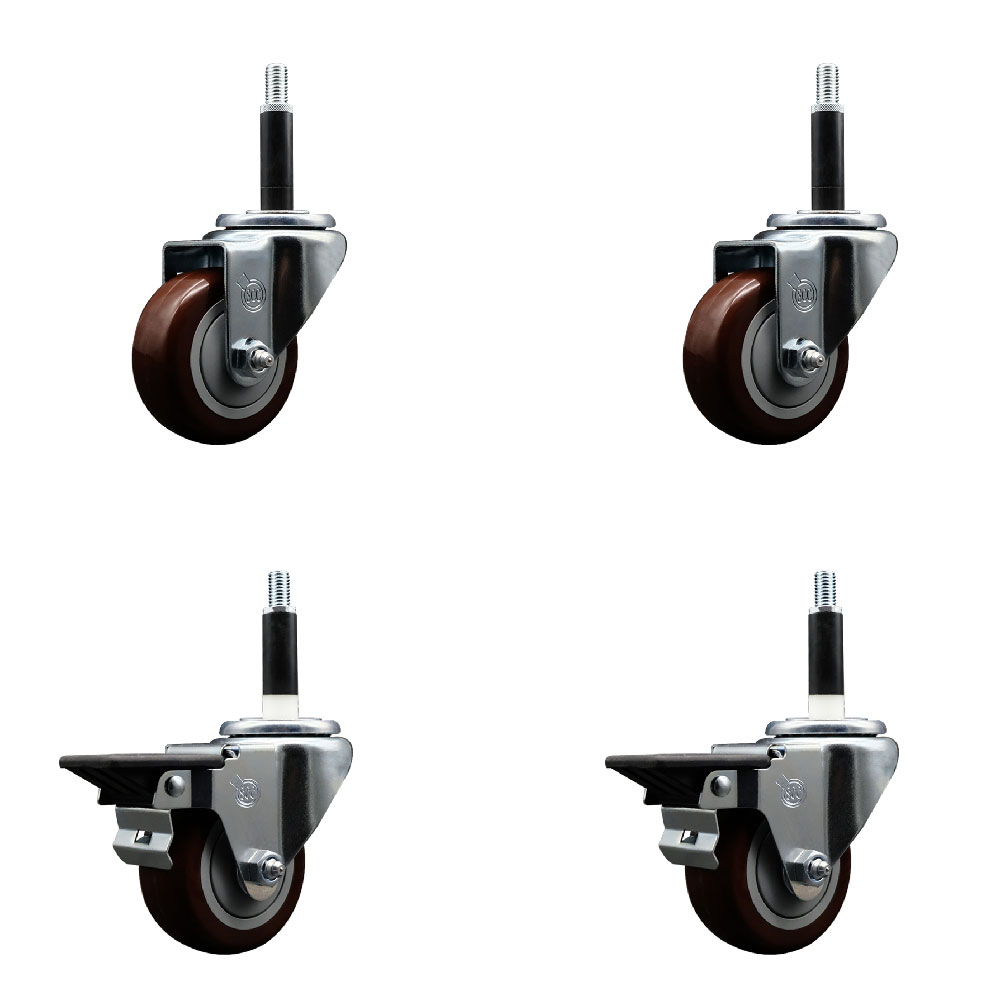 SCC-EX20S314-PPUB-MRN-2-PLB-2-34 Polyurethane Swivel Expanding Stem Caster with 3 in. Maroon Wheels & 0.75 in. Stems - Set of 4