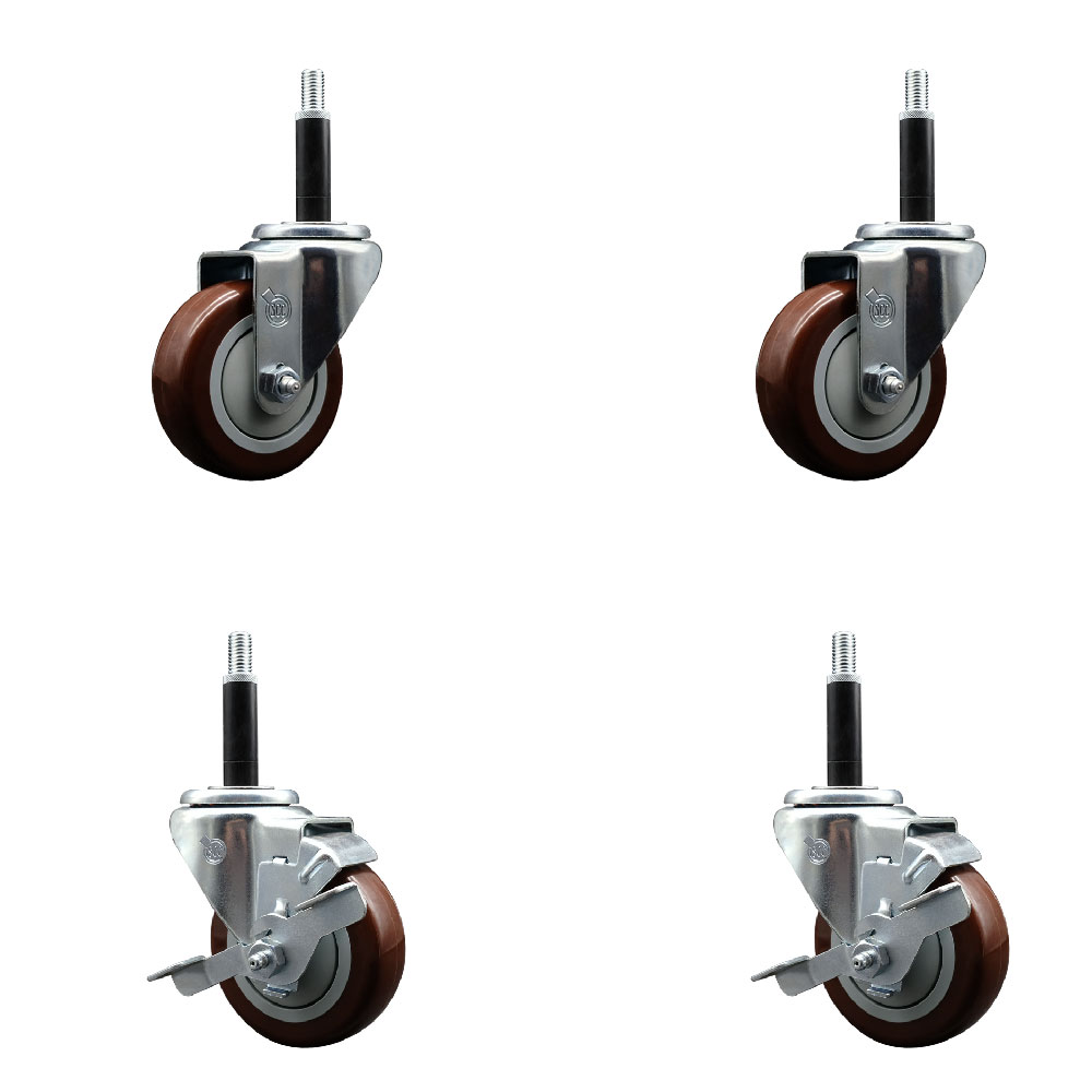 SCC-EX20S3514-PPUB-MRN-2-TLB-2-34 Polyurethane Swivel Expanding Stem Caster with 3.5 in. Maroon Wheels & 0.75 in. Stems - Set of 4