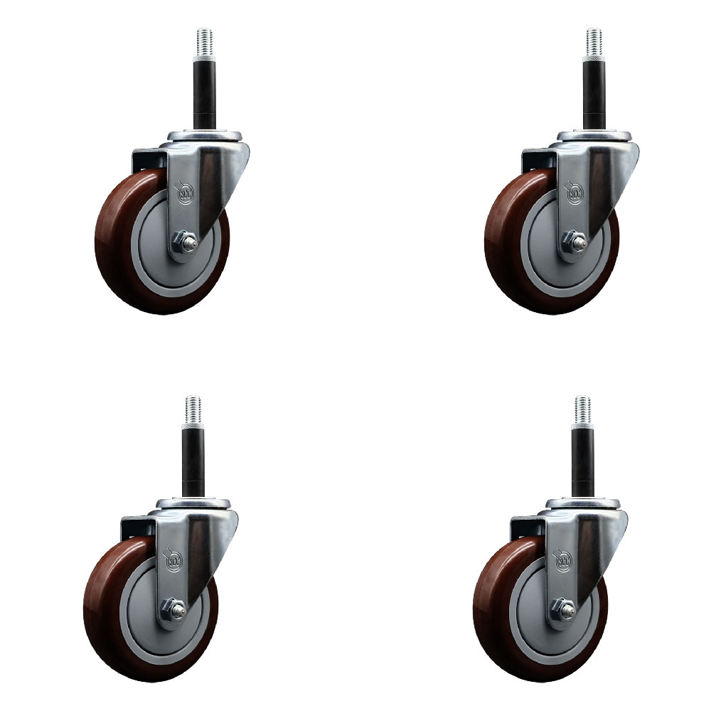 SCC-EX20S414-PPUB-MRN-34-4 Polyurethane Swivel Expanding Stem Caster with 4 in. Maroon Wheels & 0.75 in. Stems - Set of 4