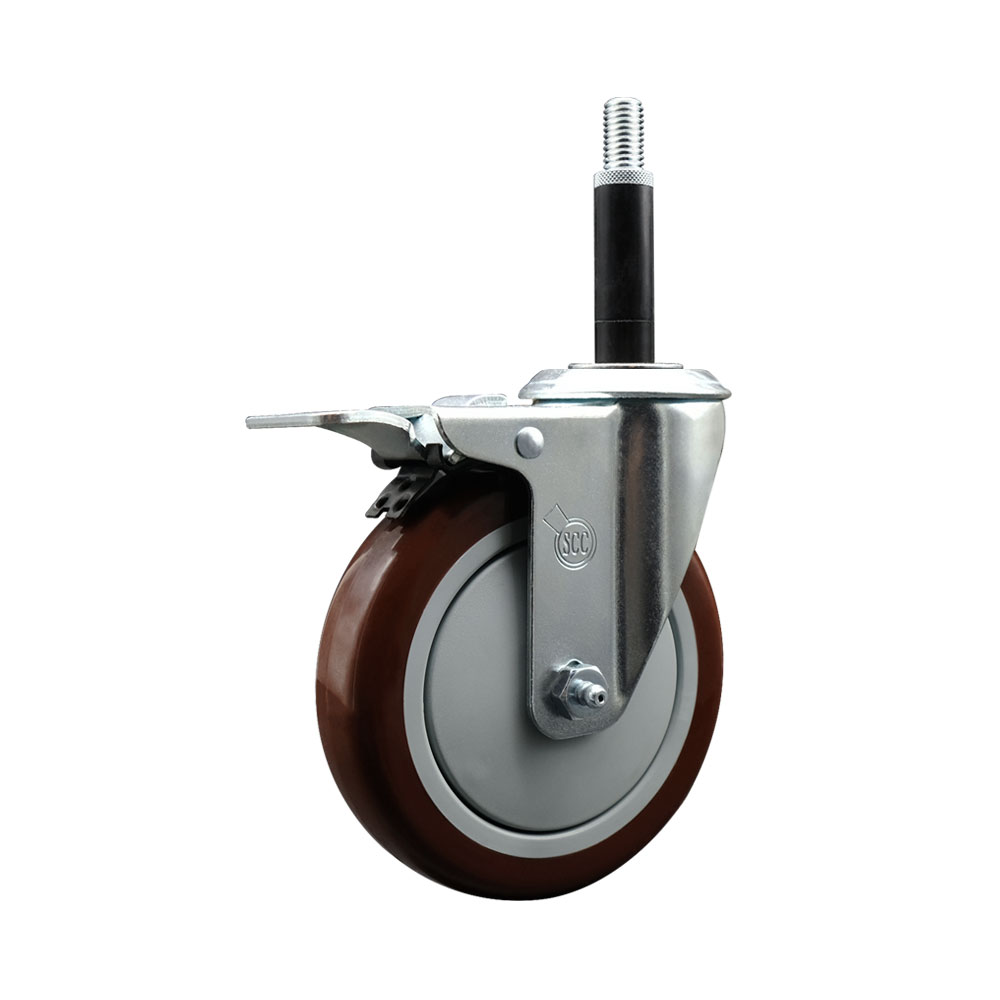 SCC-EXTTL20S514-PPUB-MRN-34 Polyurethane Expanding Stem Swivel Caster with 5 in. Maroon Wheel & 0.75 in. Stem & Total Locking Brake