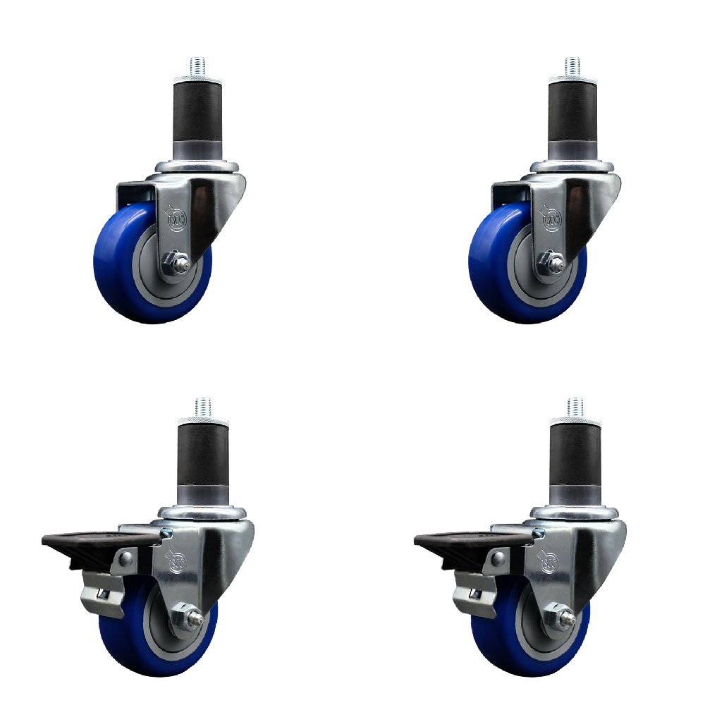 SCC-EX20S314-PPUB-BLUE-2-PLB-2-158 Polyurethane Swivel Expanding Stem Caster with 3 in. Blue Wheels & 1.63 in. Stems - Set of 4