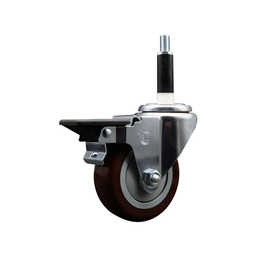 SCC-EX20S3514-PPUB-MRN-PLB-78 Polyurethane Expanding Stem Swivel Caster with 3.5 in. Maroon Wheel & 0.87 in. Stem & Posi Locking Brake