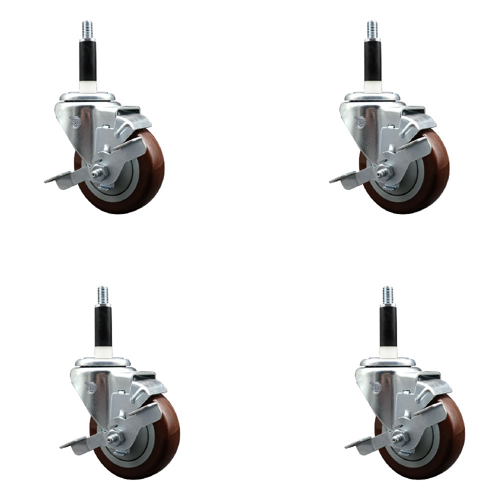 SCC-EX20S3514-PPUB-MRN-TLB-78-4 Polyurethane Swivel Expanding Stem Caster with 3.5 in. Maroon Wheels & 0.87 in. Stems - Set of 4