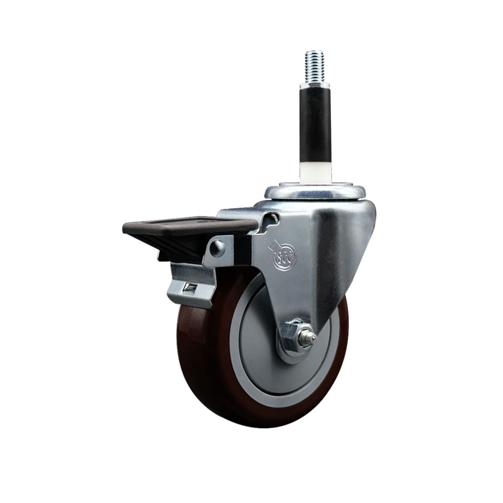 SCC-EX20S414-PPUB-MRN-PLB-78 Polyurethane Expanding Stem Swivel Caster with 4 in. Maroon Wheel & 0.87 in. Stem & Posi Locking Brake