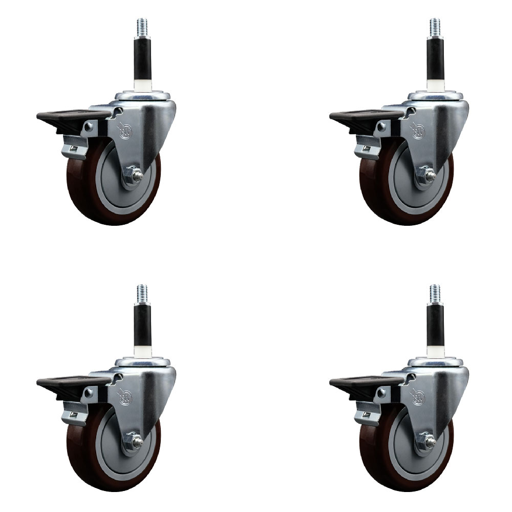 SCC-EX20S414-PPUB-MRN-PLB-78-4 Polyurethane Swivel Expanding Stem Caster with 4 in. Maroon Wheels & 0.87 in. Stems - Set of 4