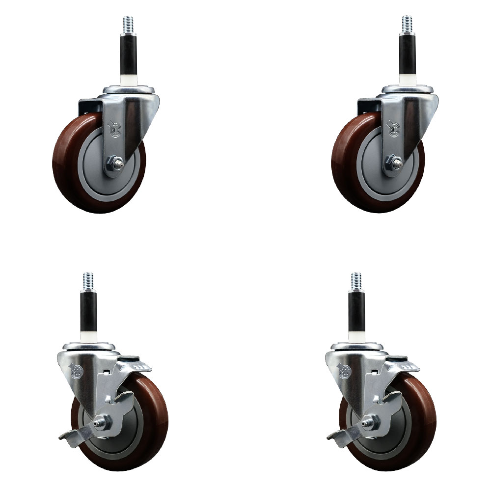 SCC-EX20S414-PPUB-MRN-2-TLB-2-78 Polyurethane Swivel Expanding Stem Caster with 4 in. Maroon Wheels & 0.87 in. Stems - Set of 4