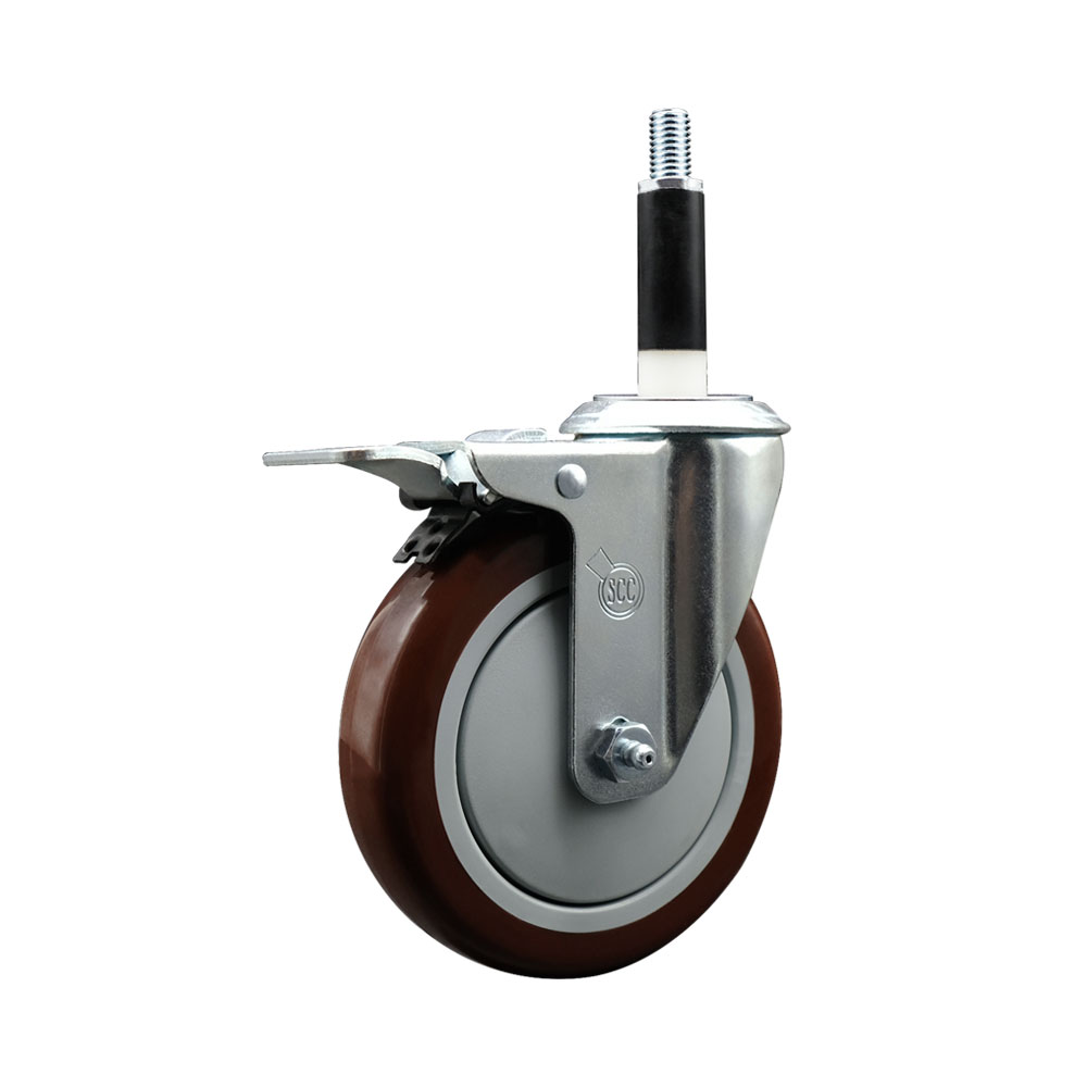 SCC-SSEXTTL20S514-PPUB-MRN-78 Stainless Steel Polyurethane Expanding Stem Swivel Caster with 5 in. Maroon Wheel & 0.87 in. Stem & Total Locking Brake
