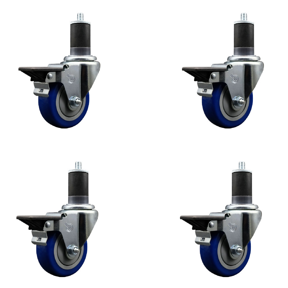 SCC-EX20S3514-PPUB-BLUE-PLB-158-4 Polyurethane Swivel Expanding Stem Caster with 3.5 in. Blue Wheels & 1.63 in. Stems - Set of 4