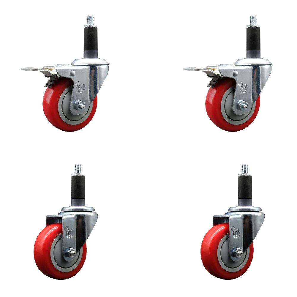 SCC-EXTTL20S3514-PPUB-RED-2-S-2-118 Polyurethane Swivel Expanding Stem Caster with 3.5 in. Red Wheels & 1.13 in. Stems - Set of 4