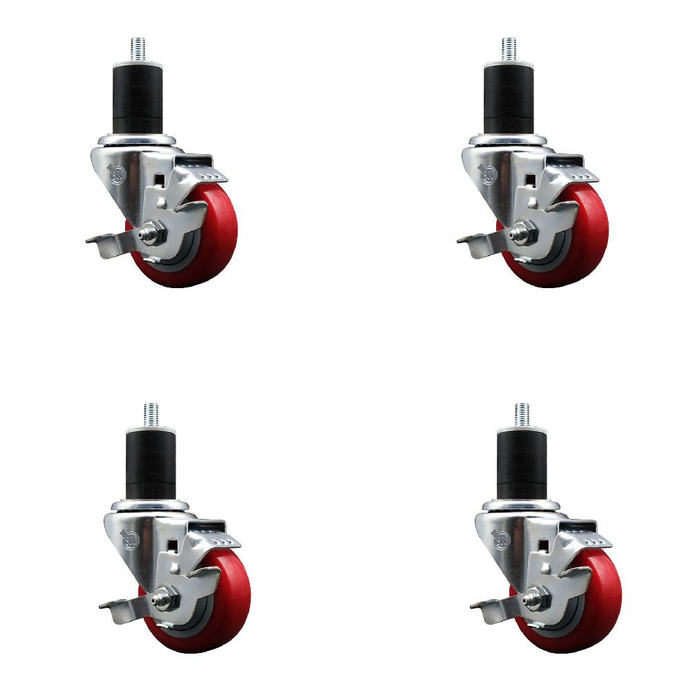 SCC-EX20S314-PPUB-RED-TLB-134-4 Polyurethane Swivel Expanding Stem Caster with 3 in. Red Wheels & 1.75 in. Stems - Set of 4