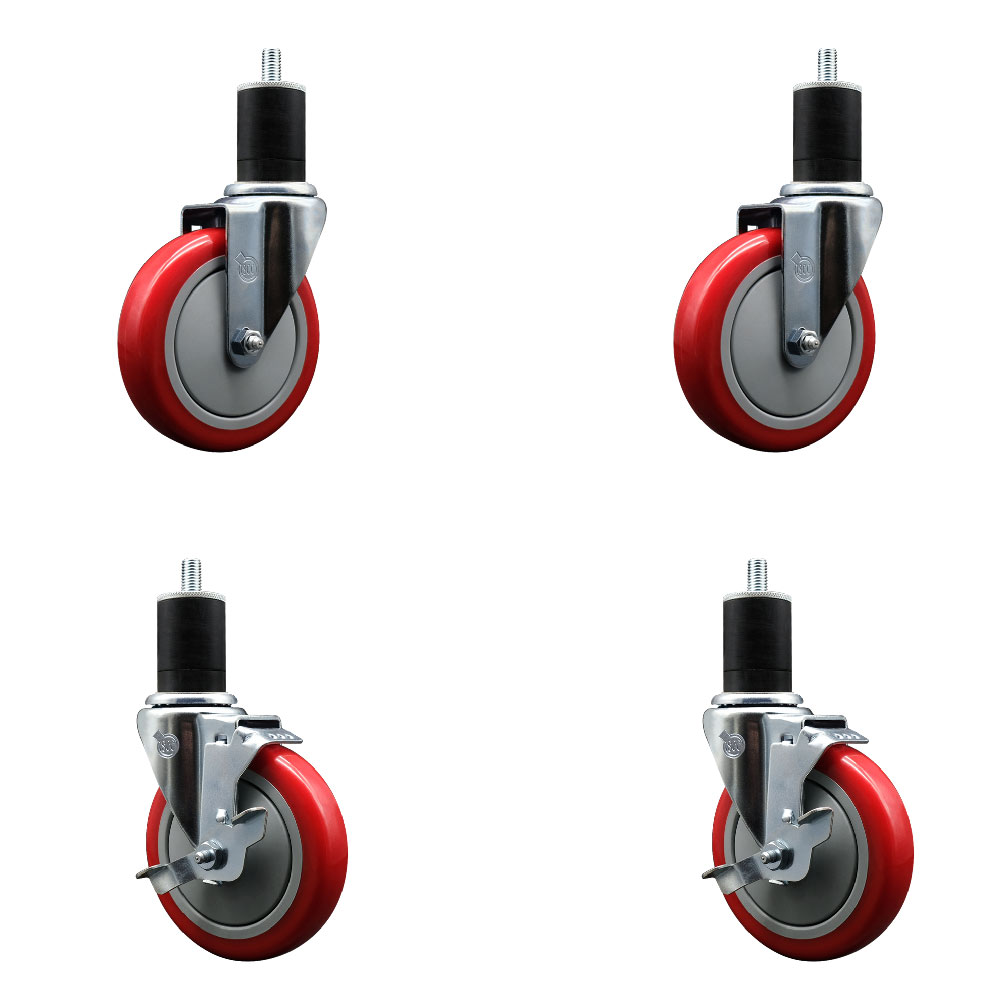 SCC-EX20S514-PPUB-RED-2-TLB-2-134 Polyurethane Swivel Expanding Stem Caster with 5 in. Red Wheels & 1.75 in. Stems - Set of 4