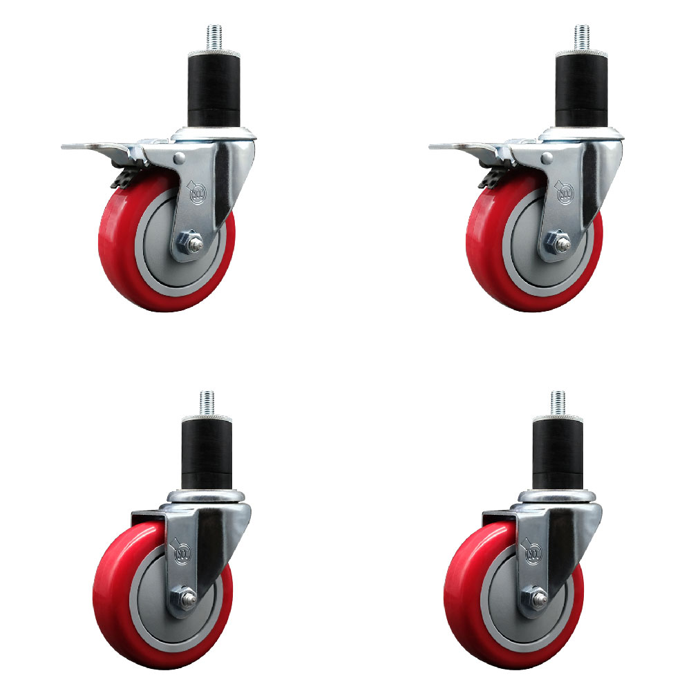 SCC-SSEXTTL20S414-PPUB-RED-2-S-2-134 Stainless Steel Polyurethane Swivel Expanding Stem Caster with 4 in. Red Wheels & 1.75 in. Stems - Set of 4